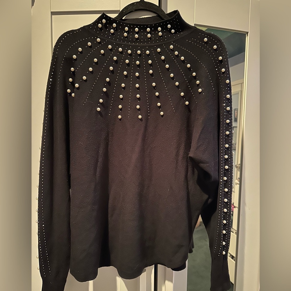 Black Sweater with Pearl Embellishments